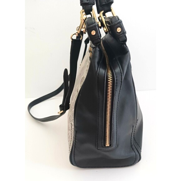 Vince Camuto Fiona Lg Blk Leather Satchel w Crossbody Tan Print Gold Hardware - Picture 7 of 16